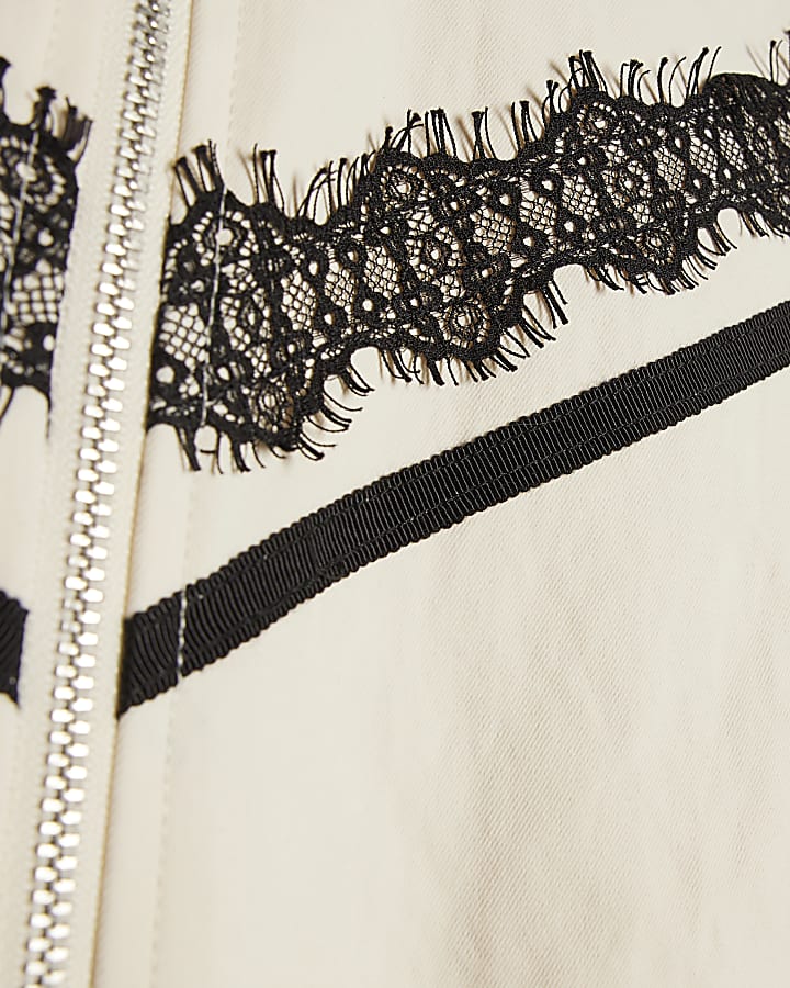 Girls Cream Lace Trim Bomber Jacket