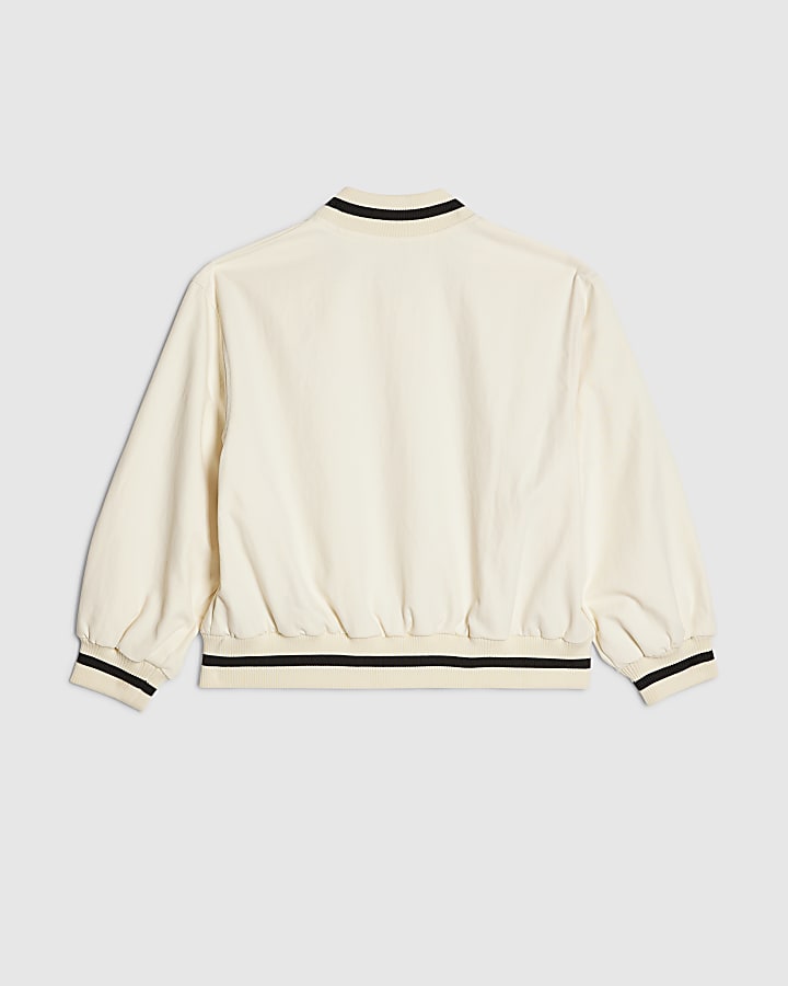Girls Cream Lace Trim Bomber Jacket