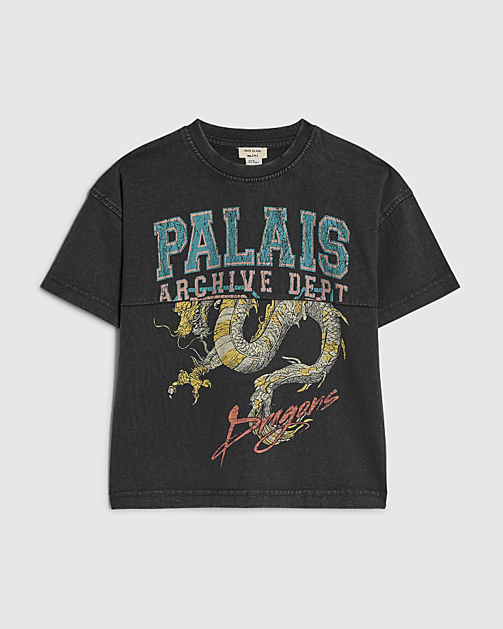 Mini Boys Black Palais Dragon Splice T-Shirt