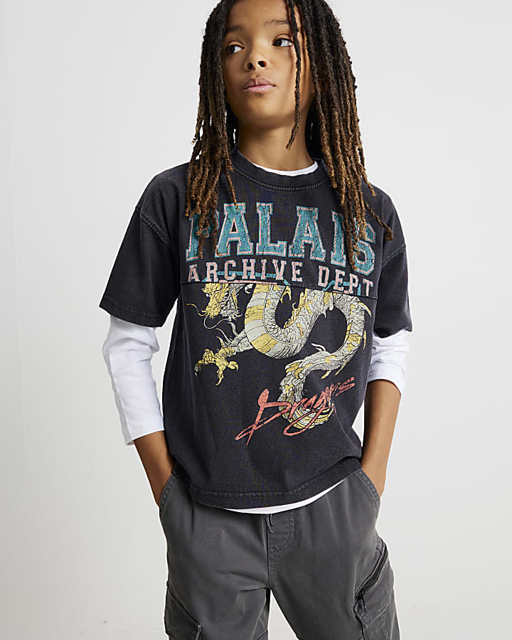 Boys Black Palais Dragon Splice T-Shirt