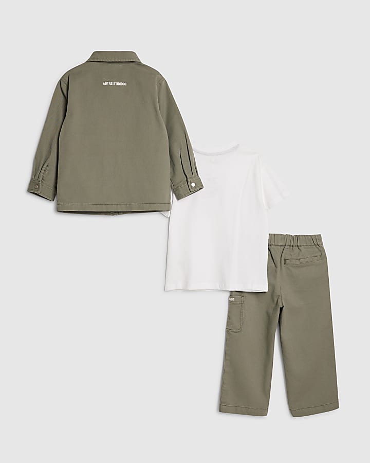 Mini Boys Green Twill Shirt 3 Piece Set