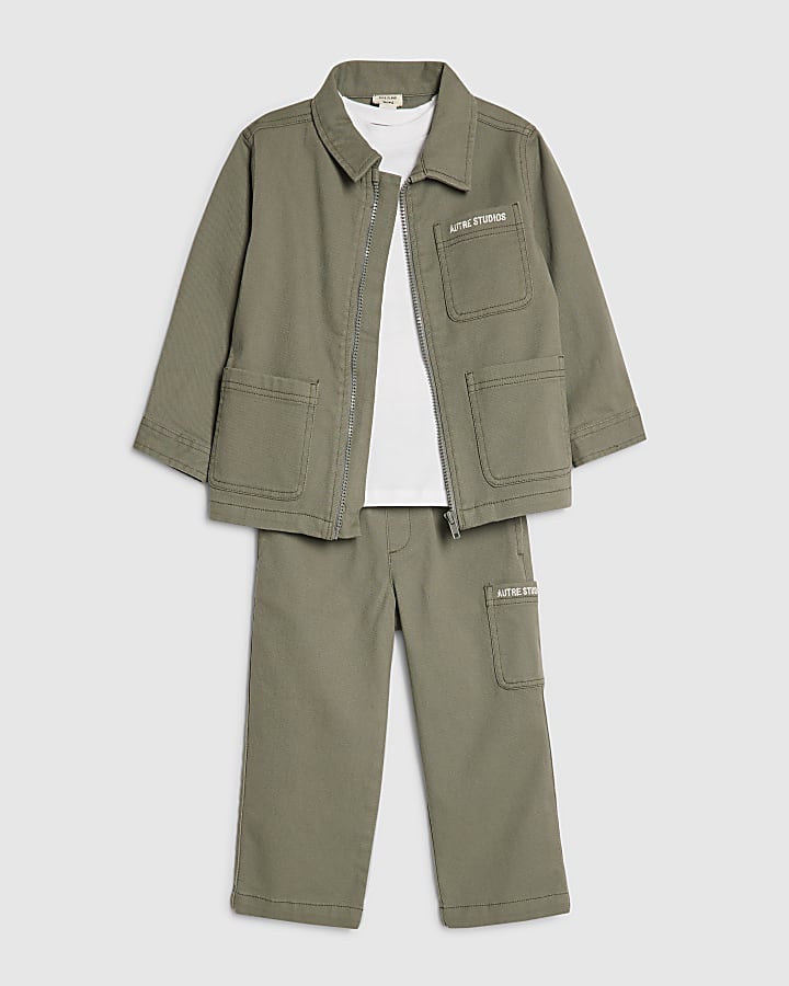 Mini Boys Green Twill Shirt 3 Piece Set