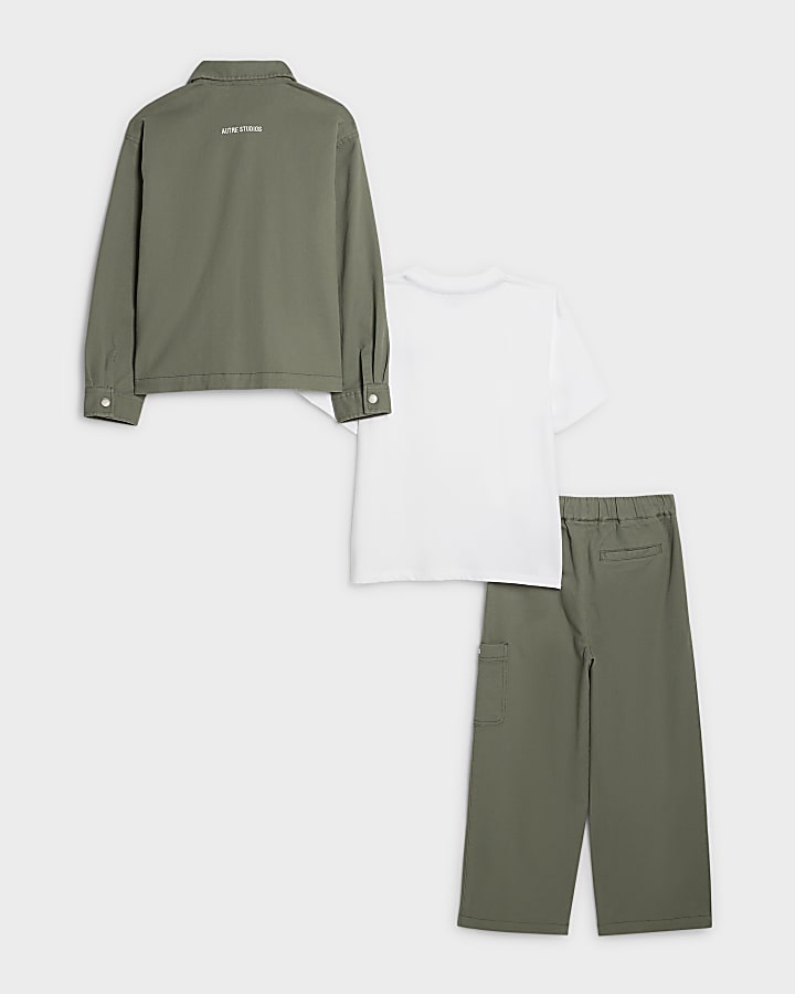 Boys Green Twill Shirt 3 Piece Set