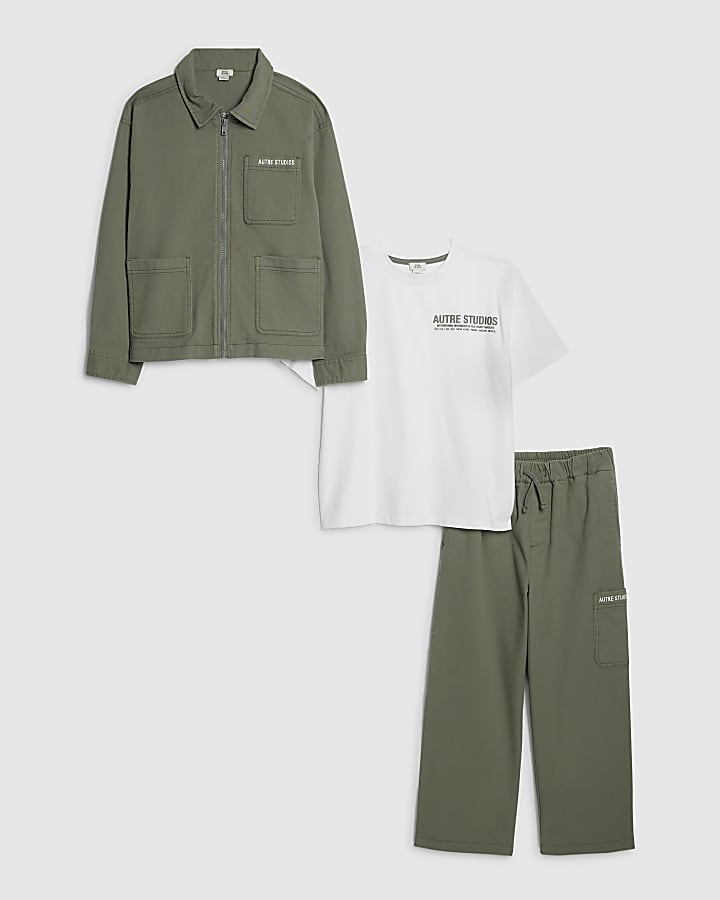 Boys Green Twill Shirt 3 Piece Set