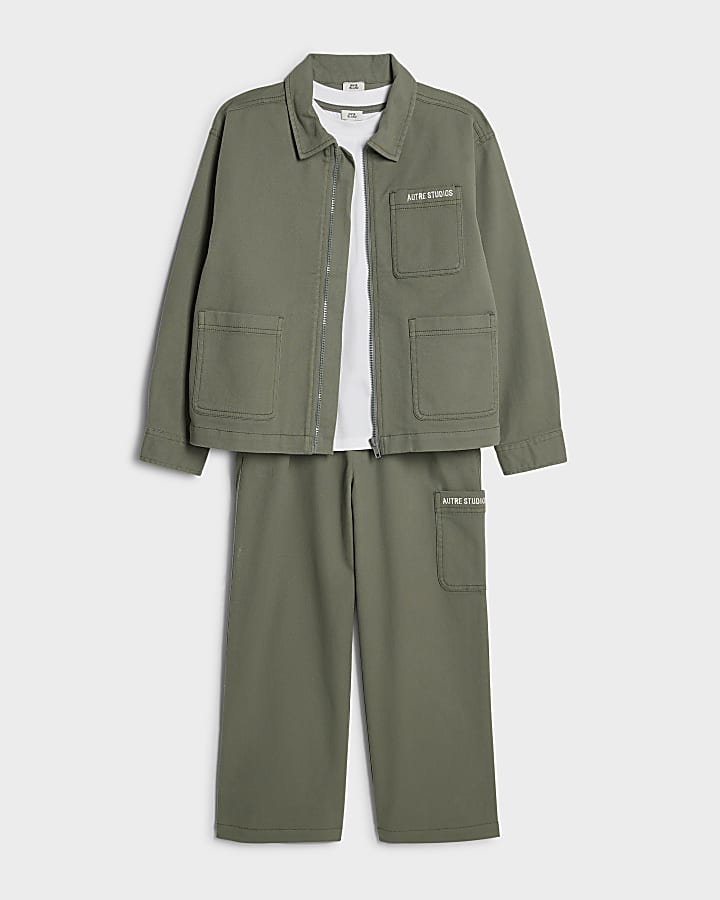 Boys Green Twill Shirt 3 Piece Set