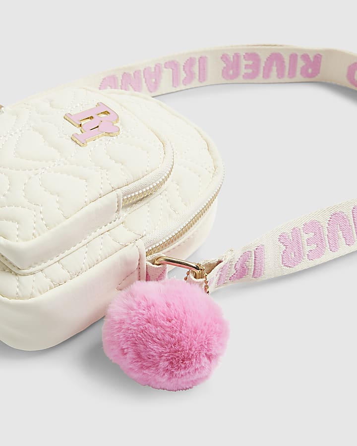 Girls Cream Quilted Heart Cross Body Bag