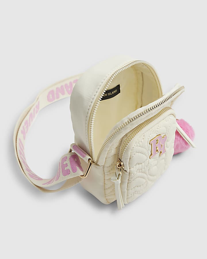 Girls Cream Quilted Heart Cross Body Bag