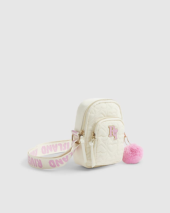 Girls Cream Quilted Heart Cross Body Bag