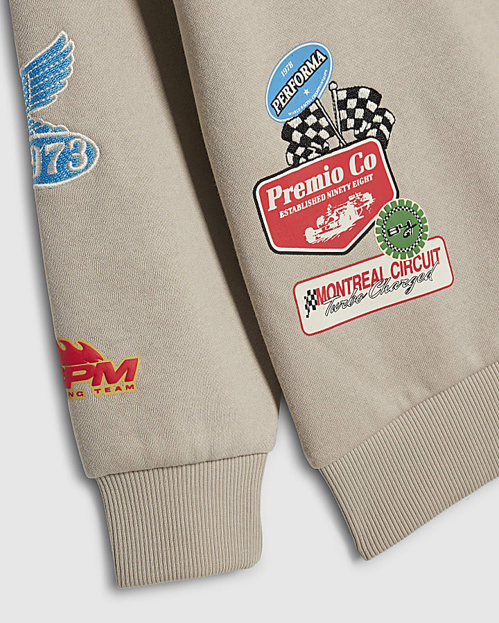 Boys Beige Motorsport Badges Sweatshirt