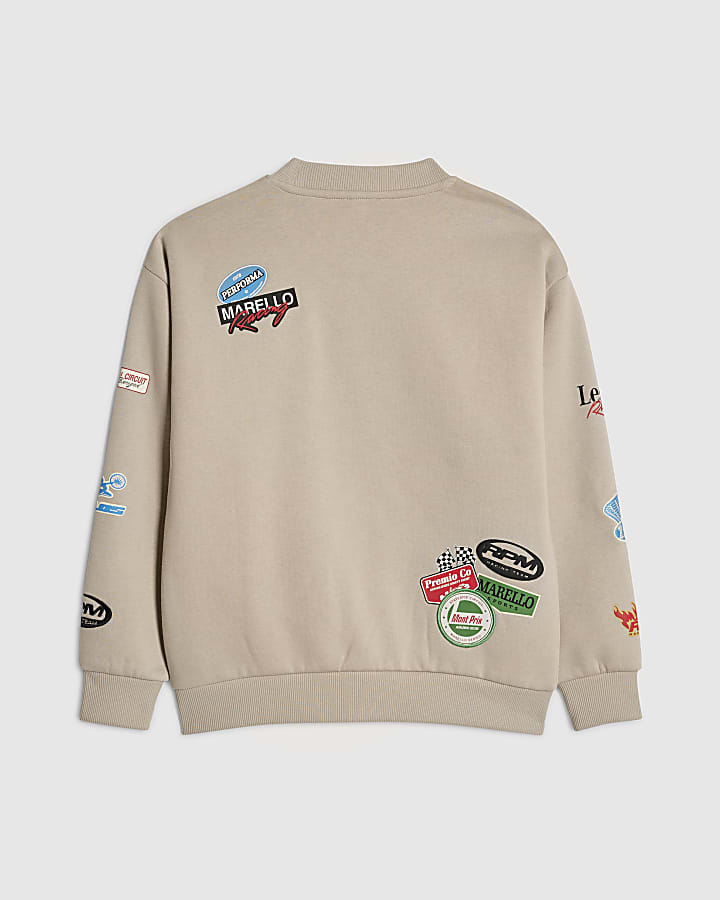 Boys Beige Motorsport Badges Sweatshirt
