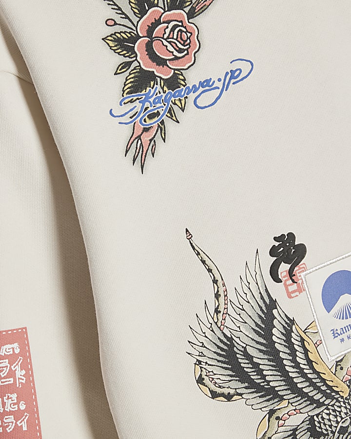 Mini Boys Cream Japanese Bird Print Hoodie