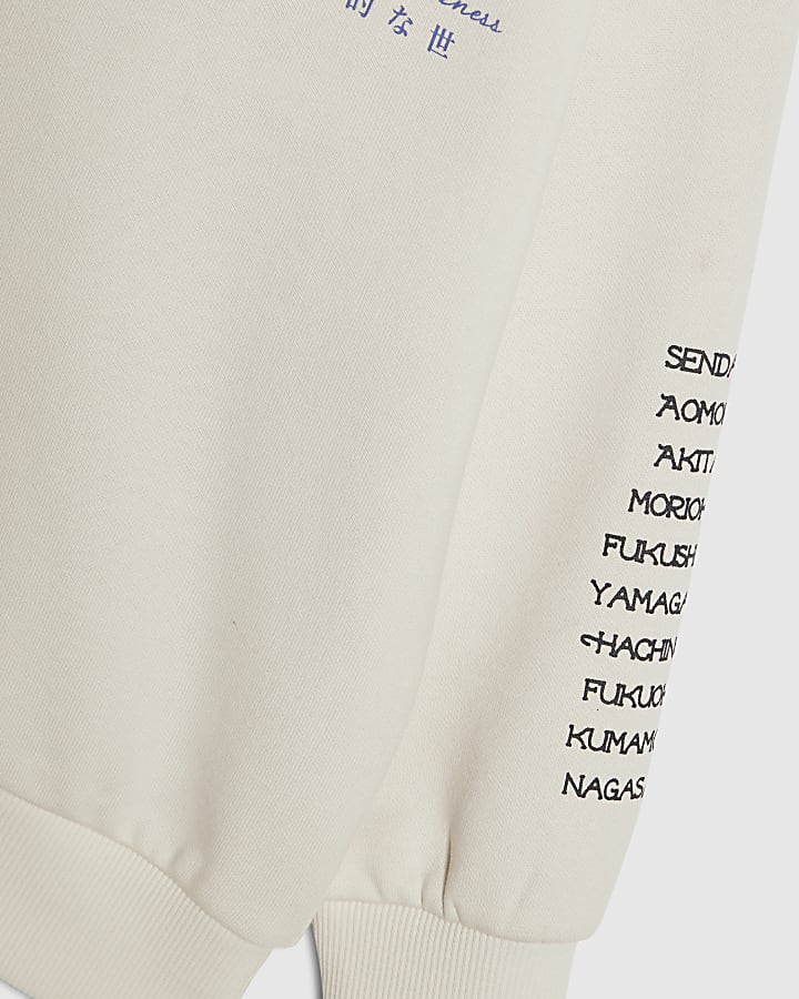 Boys Cream Japanese Bird Print Hoodie