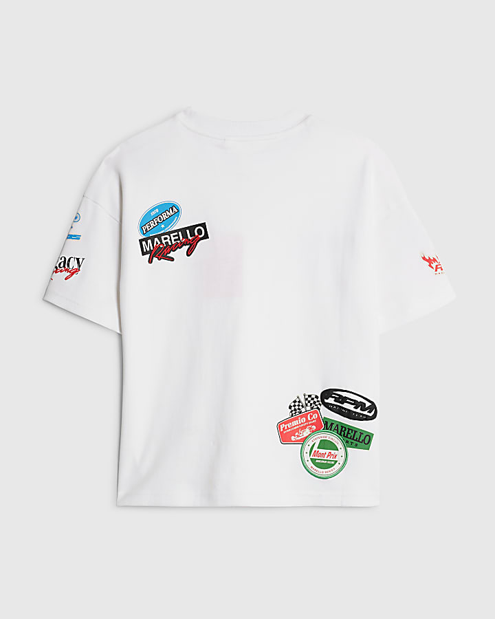 Boys White Motorsport Badges T-Shirt