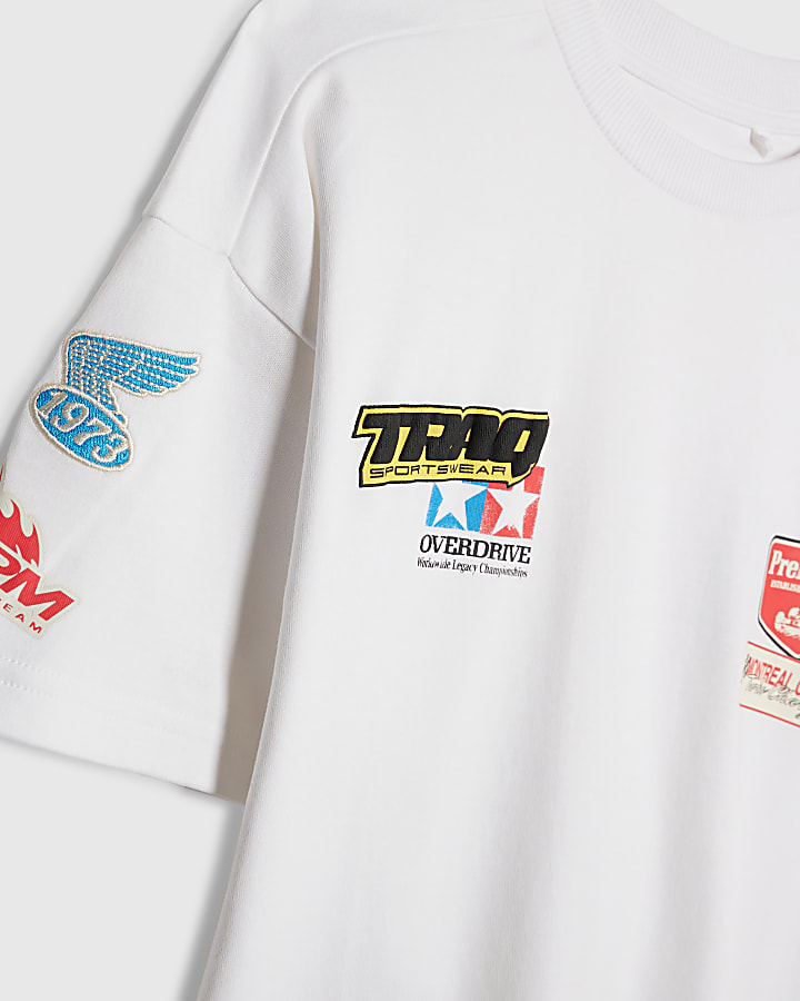 Boys White Motorsport Badges T-Shirt