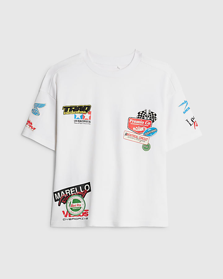 Boys White Motorsport Badges T-Shirt