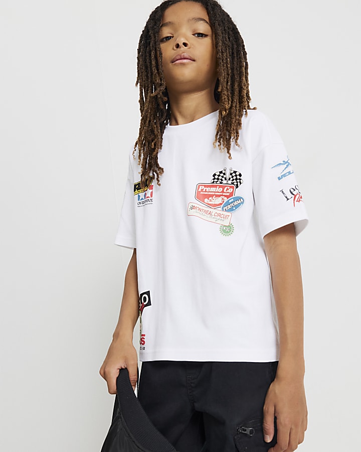 Boys White Motorsport Badges T-Shirt