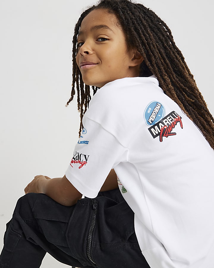 Boys White Motorsport Badges T-Shirt