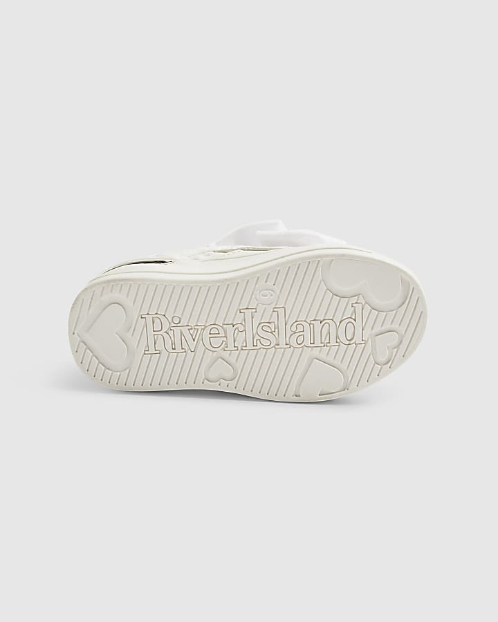 Mini Girls White Monogram Velcro Bow Trainers