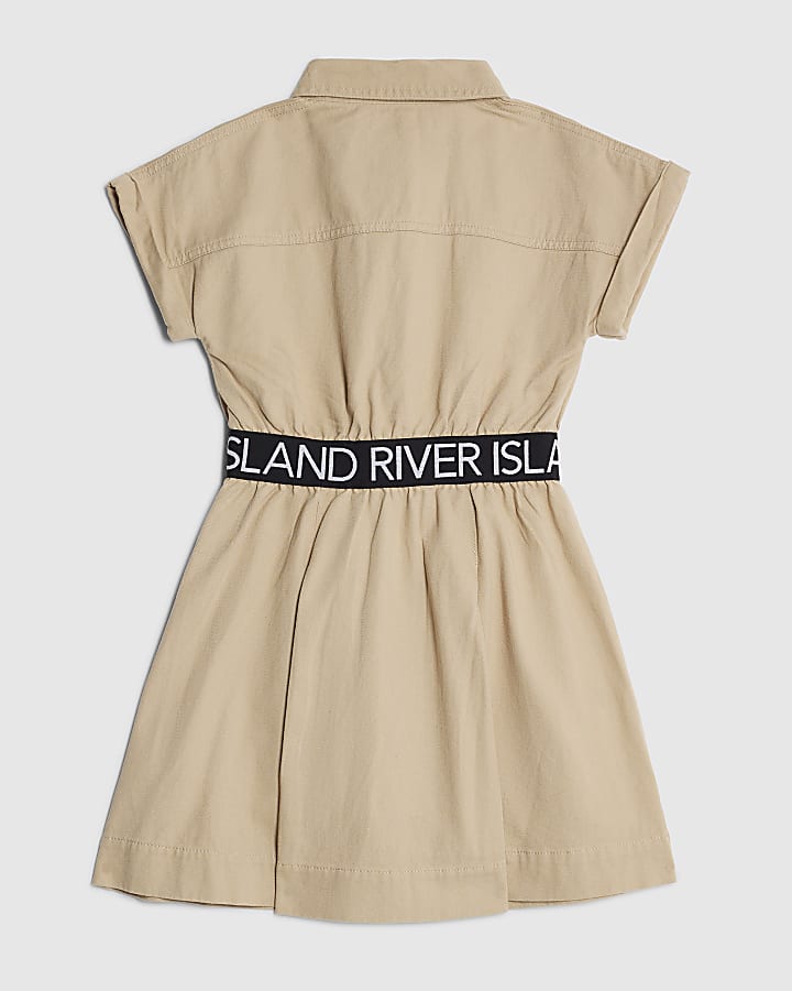 Girls Beige Twill RI Waistband Dress
