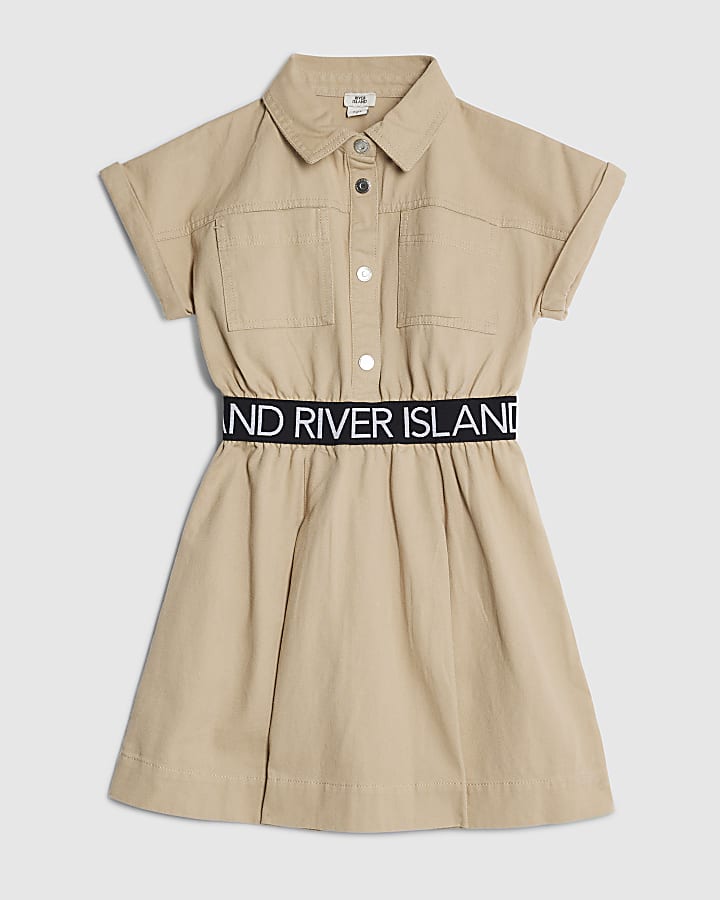 Girls Beige Twill RI Waistband Dress