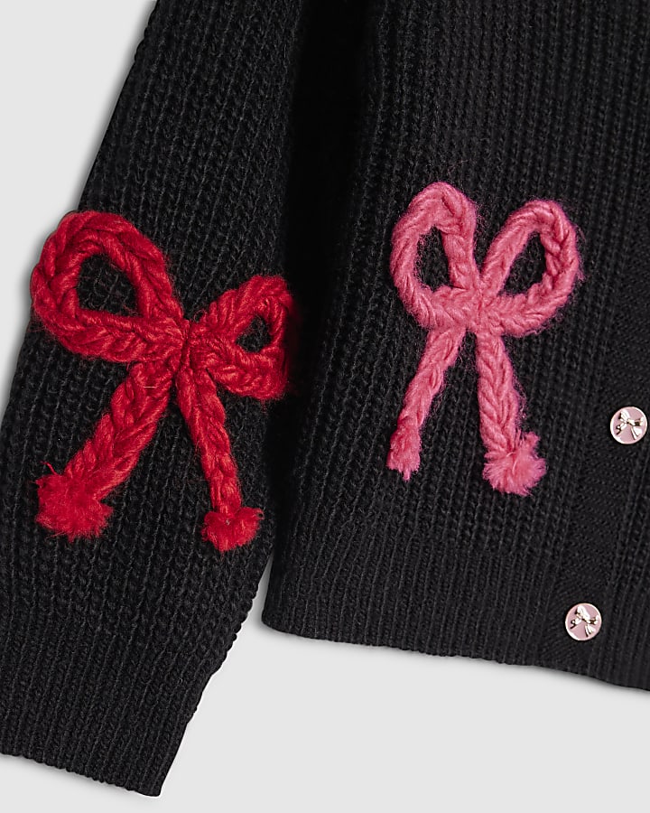 Girls Black 3D Bow Cardigan