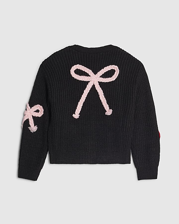 Girls Black 3D Bow Cardigan