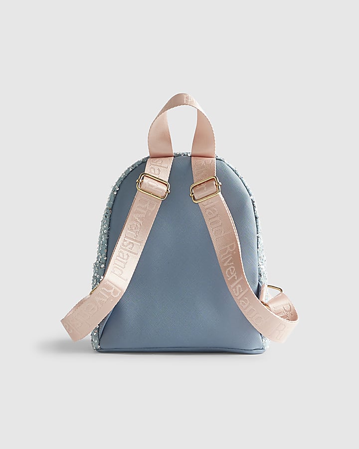Girls Blue Denim Sequin Backpack