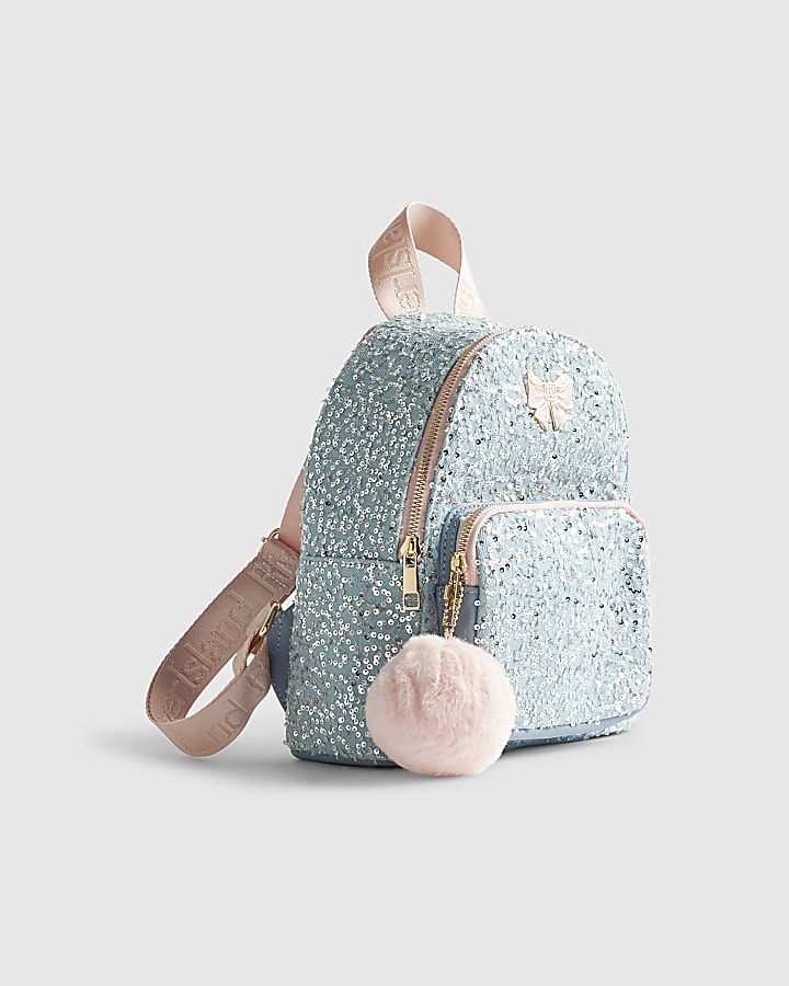 Girls Blue Denim Sequin Backpack