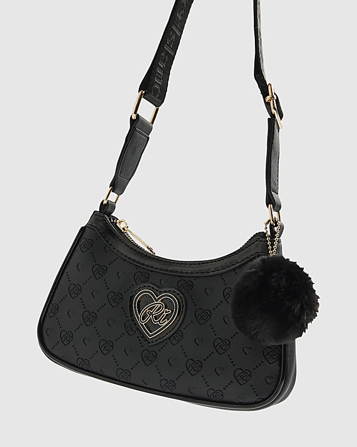 Girls Black Monogram Scoop Cross Body Bag