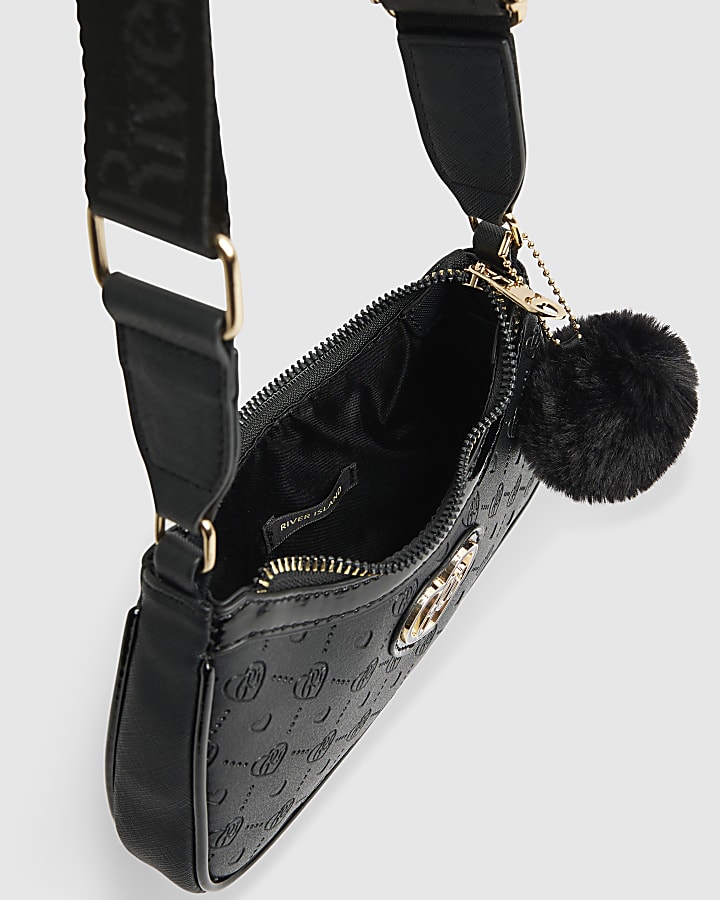 Girls Black Monogram Scoop Cross Body Bag