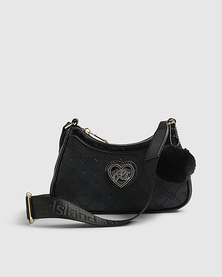 Girls Black Monogram Scoop Cross Body Bag
