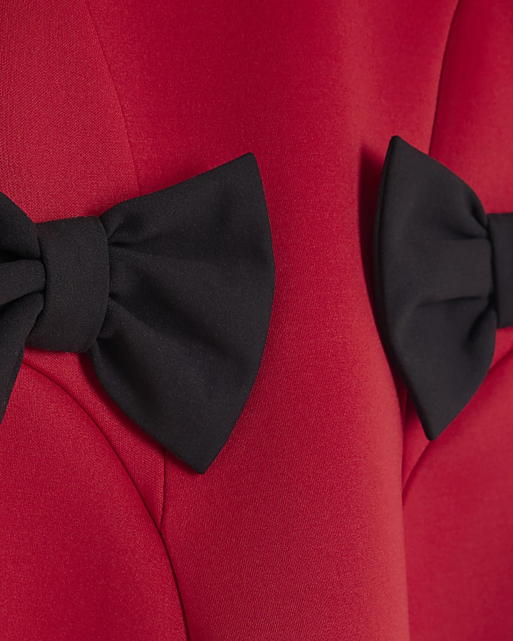 Mini Girls Red Bow Side Scuba Dress