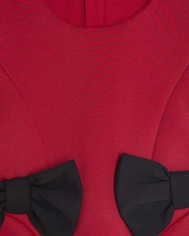 Mini Girls Red Bow Side Scuba Dress