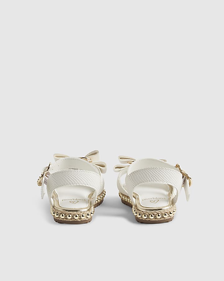Mini Girls White Snake Bow Espadrille Sandals