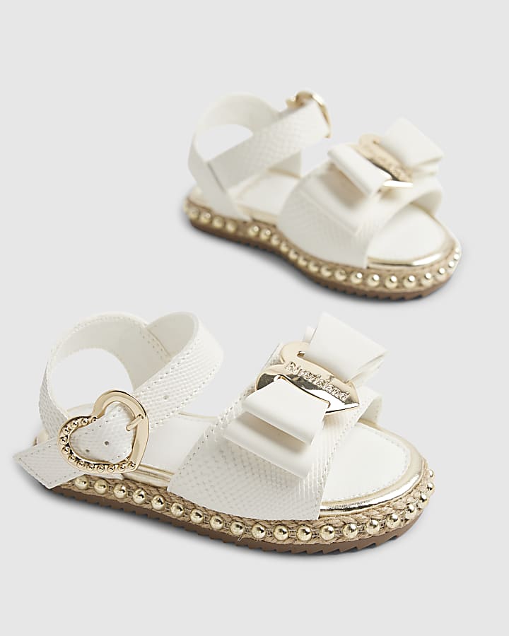 Mini Girls White Snake Bow Espadrille Sandals