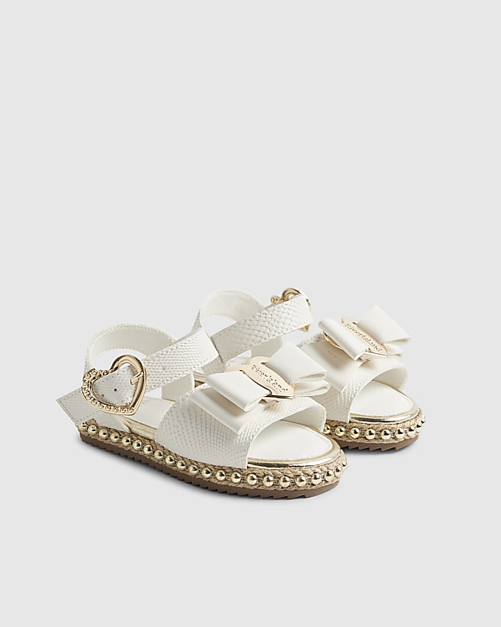 Mini Girls White Snake Bow Espadrille Sandals