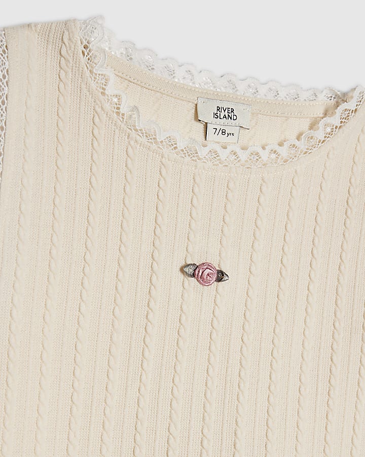 Girls Cream Plaited Skirt Set