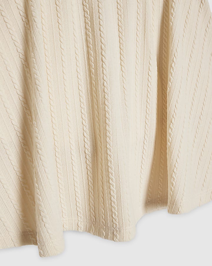 Girls Cream Plaited Skirt Set