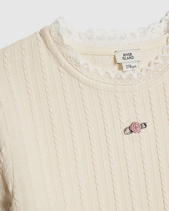 Girls Cream Plaited T-Shirt Set