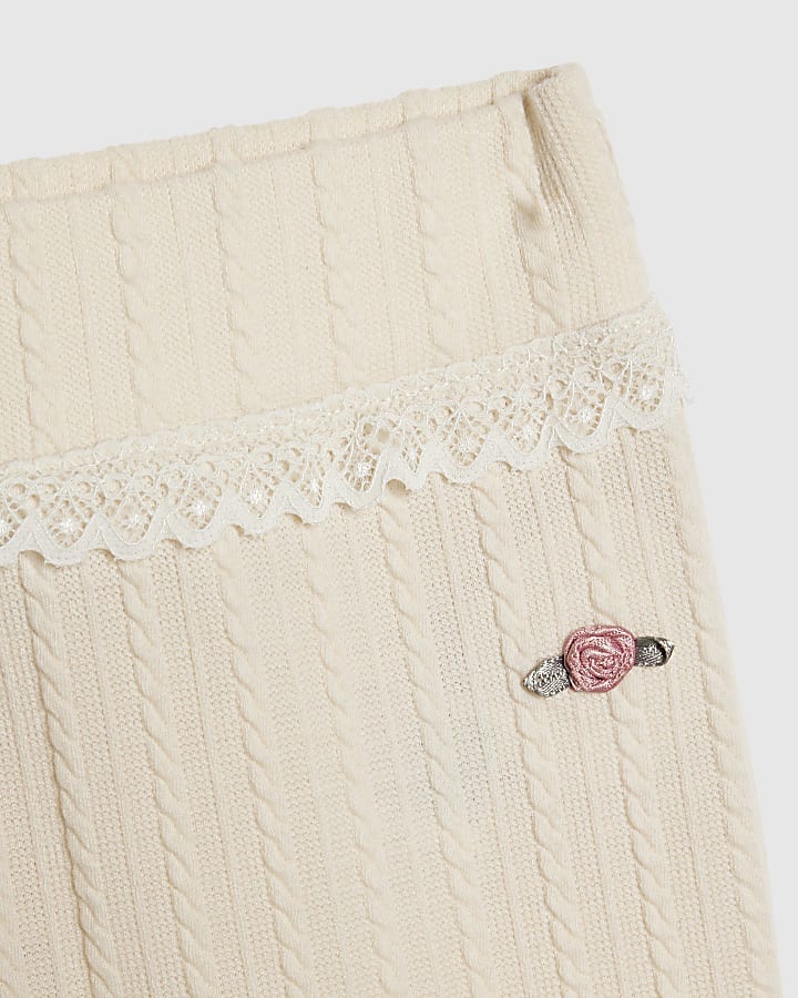 Girls Cream Plaited T-Shirt Set