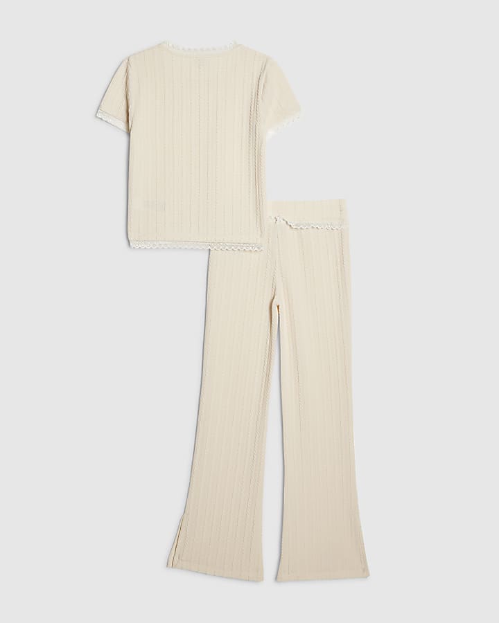 Girls Cream Plaited T-Shirt Set