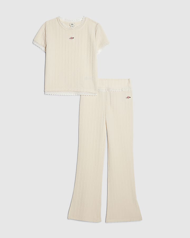 Girls Cream Plaited T-Shirt Set