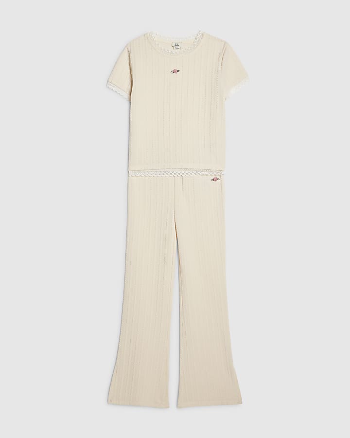 Girls Cream Plaited T-Shirt Set