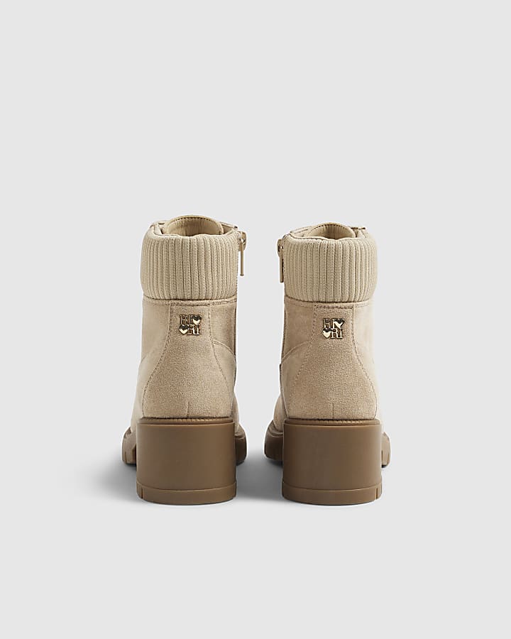 Girls Beige Faux Suede Lace Boots