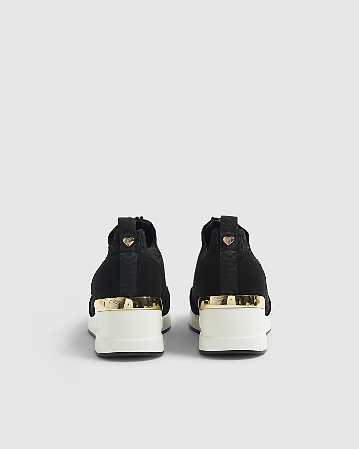 Girls Black Knit Wedge Trainers