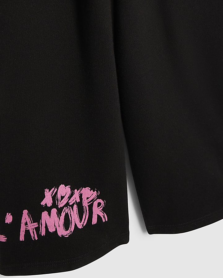 Girls Black Graffiti Wide Leg Trousers Set