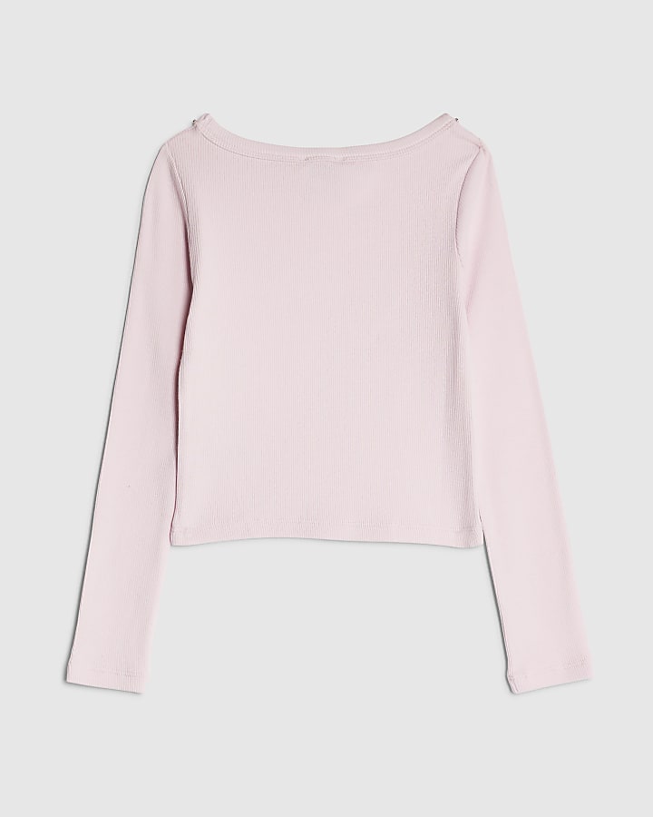 Girls Pink Long Sleeved Diamante Top