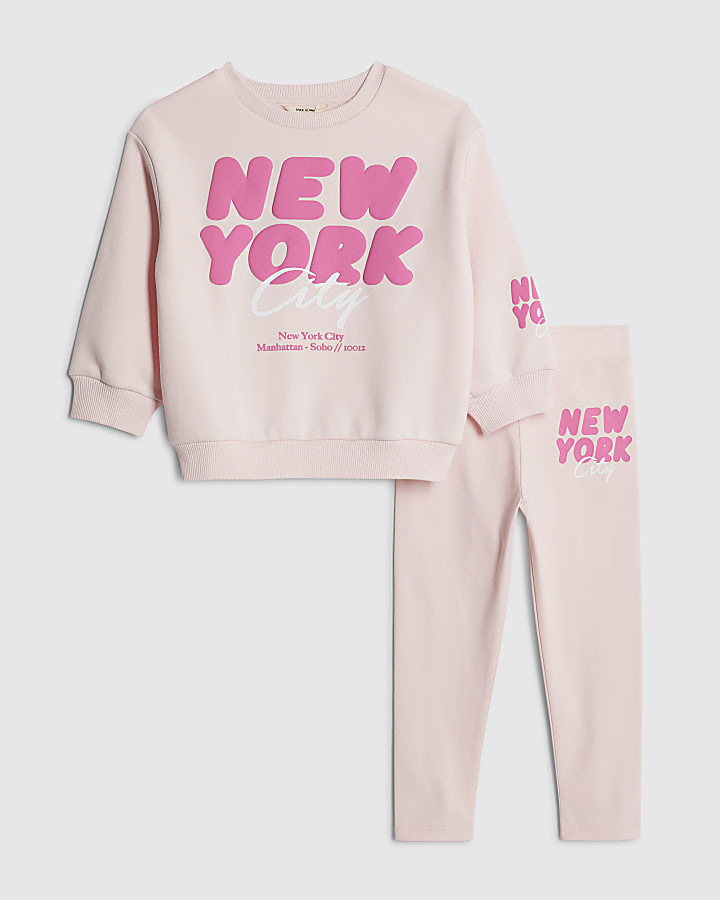 Mini Girls Pink New York Sweatshirt Set