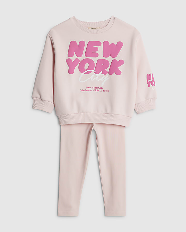 Mini Girls Pink New York Sweatshirt Set
