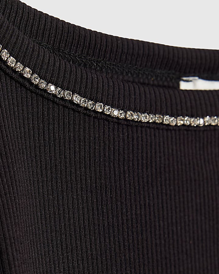 Girls Black Long Sleeved Diamante Top